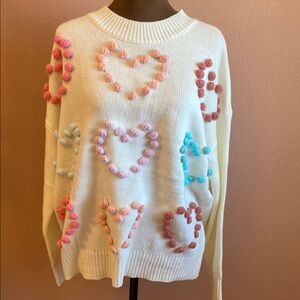 Women's Heart Pattern Sweater - Cream